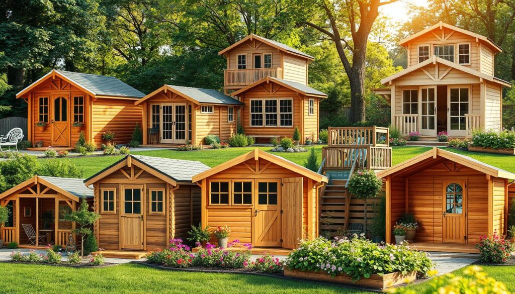 Verschiedene Holzgartenhütten Modelle